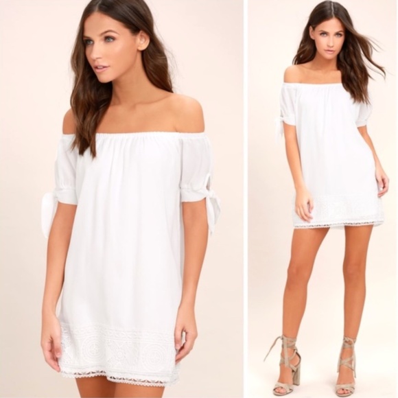 Lulus Dresses & Skirts - Lulu’s White Lace Off-Shoulder Dress XS